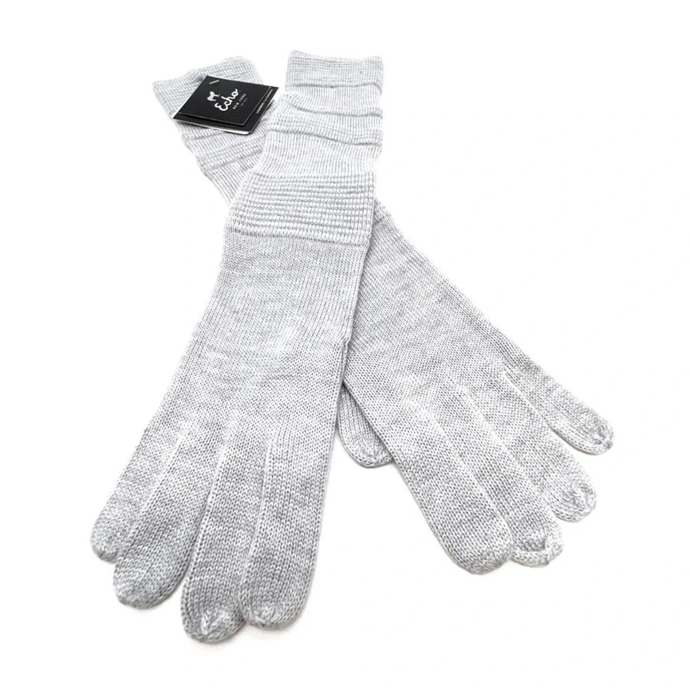 Echo Gloves Cashmere Blend Long Gray Knit Light Gray Winter New NWT